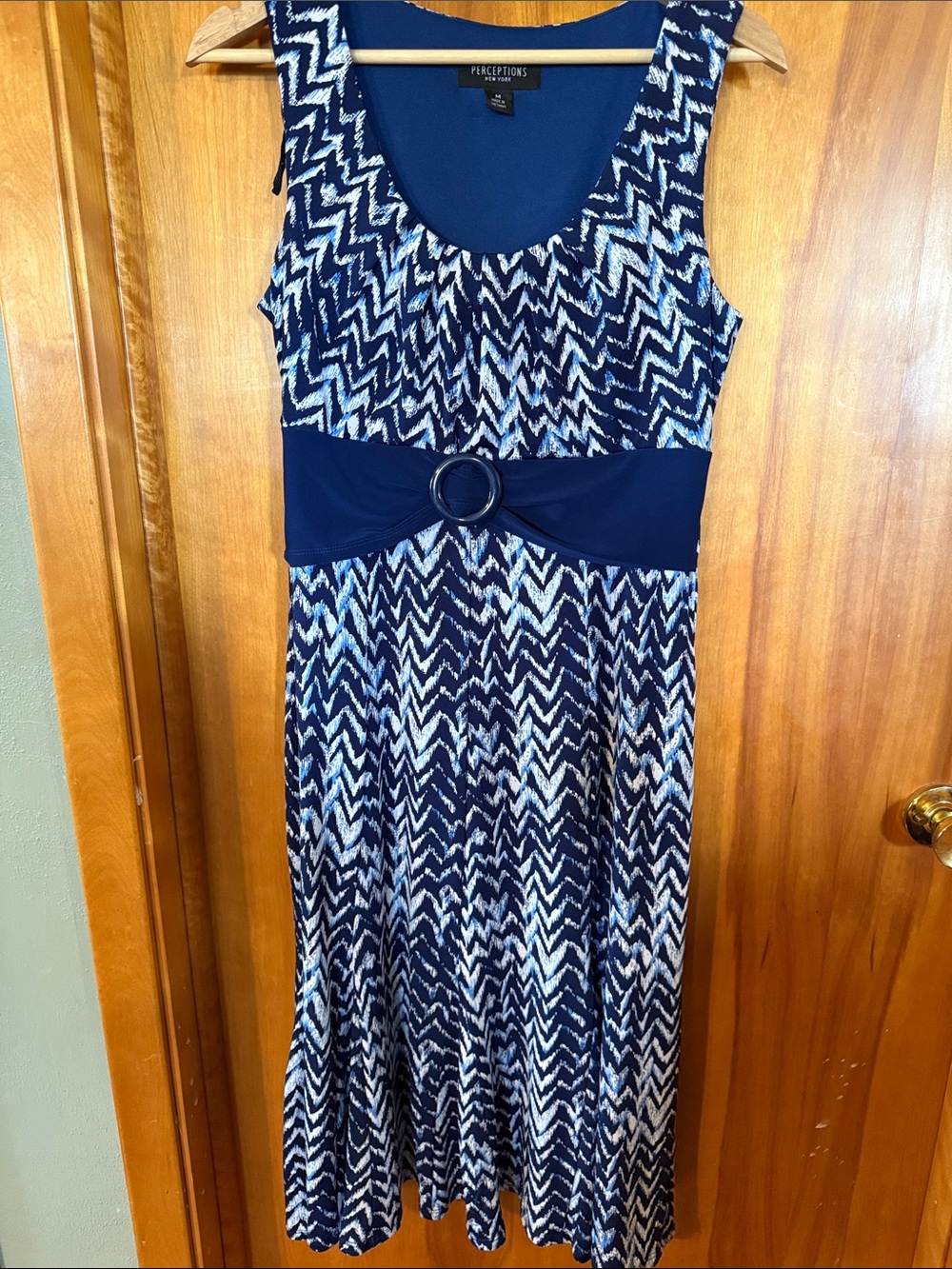 Perceptions Navy and White Chevron Midi Dress